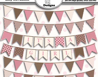 Druckbare ClipArt für digitale Scrapbooking für Karten, Handwerk, Kunst und Scrapbooking Set aus 6 - Baby-Mädchen-Banner - sofort-Download