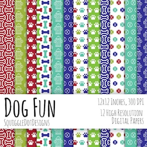 Dog Themed Digital Printable Paper for Cards, Crafts, Art and Scrapbooking Set of 12 Dog Fun Instant Download image 1