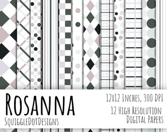 Digital Printable Paper for Cards, Crafts, Art and Scrapbooking Set of 12 - Rosanna - Instant Download