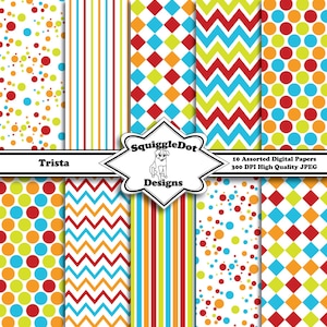 Printable Papers - Digital Scrapbook Paper in Bright Summery Colors - Trista - Instant Download