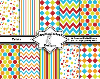 Printable Papers - Digital Scrapbook Paper in Bright Summery Colors - Trista - Instant Download