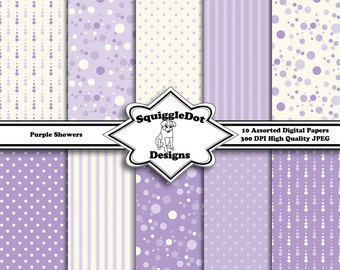 Digital Printable Paper for Cards, Crafts, Art and Scrapbooking Set of 10 - Purple Showers - Instant Download