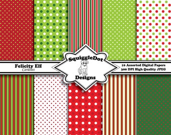 Digital Christmas Scrapbook Paper Designed for Cards, Small Crafts, Art and Mini Albums Set of 10 - Felicity Elf Cardsies - Instant Download
