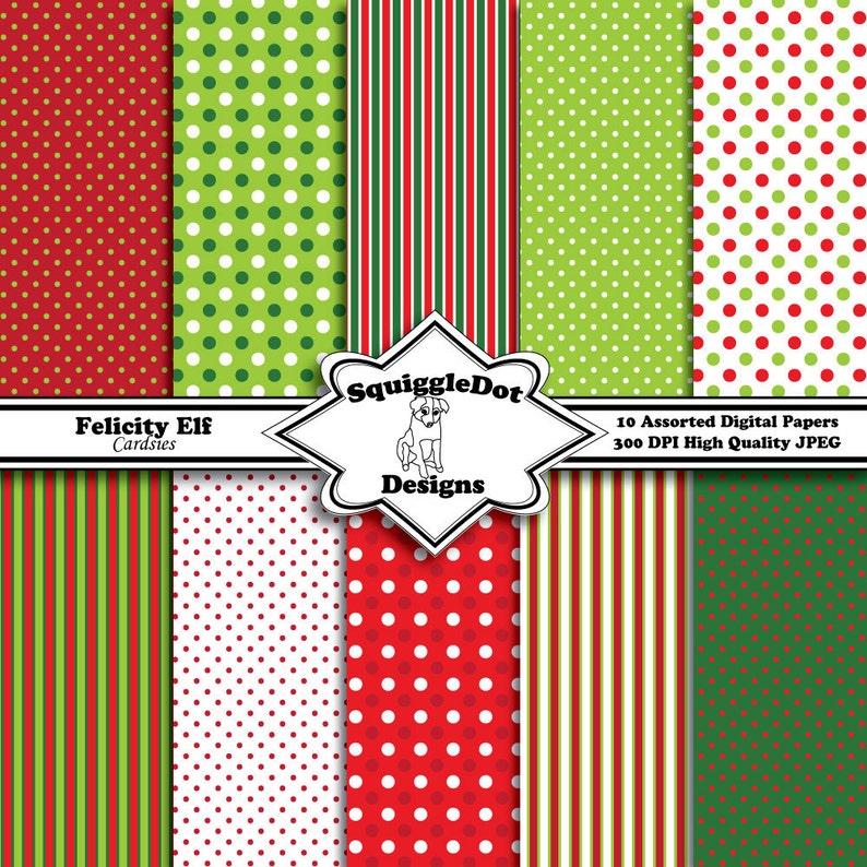 Digital Christmas Scrapbook Paper Designed for Cards, Small Crafts, Art and Mini Albums Set of 10 Felicity Elf Cardsies Instant Download image 1