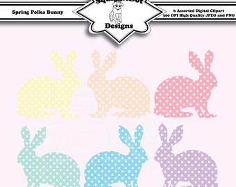 Druckbare ClipArt für digitale Scrapbooking - Frühling Polka Bunny - sofort-Download