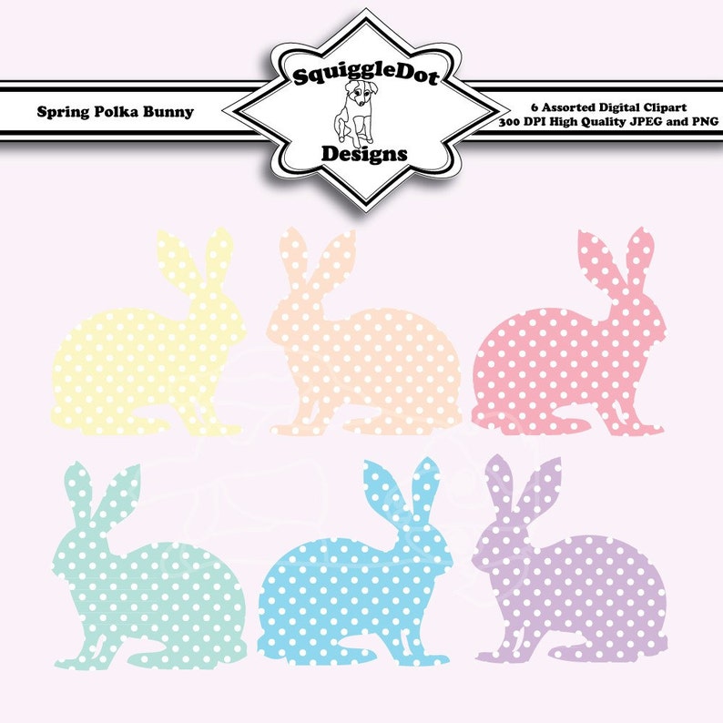 Druckbare ClipArt für digitale Scrapbooking Frühling Polka Bunny sofort-Download Bild 1