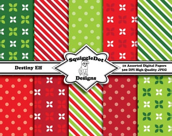 Digital Printable Christmas Paper Paper for Cards, Crafts, Art and Scrapbooking Set of 10 - Destiny Elf - Instant Download