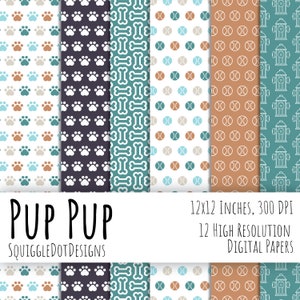 Dog Themed Digital Printable Paper for Cards, Crafts, Art and Scrapbooking Set of 12 Pup Pup Instant Download image 3