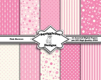 Digital Printable Paper for Cards, Crafts, Art and Scrapbooking Set of 10 - Pink Showers - Instant Download