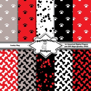 Digital Printable Paper for Cards, Crafts, Art and Scrapbooking Set of 10 - Lucky Dog - Instant Download