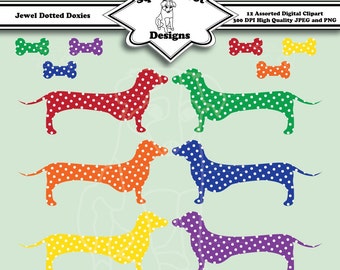 Printable Clip Art for Digital Scrapbooking - Jewel Dotted Doxies - Instant Download