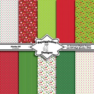Digital Christmas Paper Made for Cards, Small Crafts, Art and Mini Scrapbook Albums Set of 10 - Alysha Elf Cardsies - Instant Download