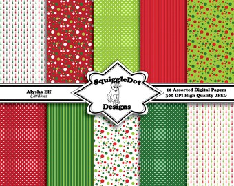 Digital Christmas Paper Made for Cards, Small Crafts, Art and Mini Scrapbook Albums Set of 10 - Alysha Elf Cardsies - Instant Download