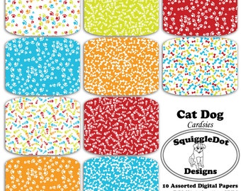 Digital Paper for Cards, Crafts, and Scrapbooking Printable Set of 10 - Cat Dog Cardsies - Instant Download