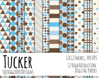 Digital Printable Paper for Cards, Crafts, Art and Scrapbooking Set of 12 - Tucker - Instant Download