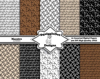 Digital Printable Paper Designed for Cards, Small Crafts, Art and Scrapbooking Mini Albums Set of 10 - Maestro Cardsies - Instant Download