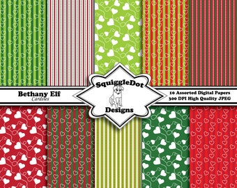 Digital Christmas Scrapbook Paper Designed for Cards, Small Crafts, Art and Mini Albums Set of 10 - Bethany Elf Cardsies - Instant Download