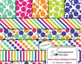 Digital Scrapbook Paper for Cards, Small Crafts, Invitations and Mini Albums Set of 10 - Sum-Sum-Summertime Cardsies - Instant Download