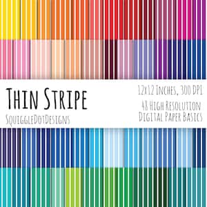 Stripe Pattern Digital Printable Background Paper Kit for Web Design, Crafts, and Scrapbooking Set of 48 - Thin Stripe - Basics