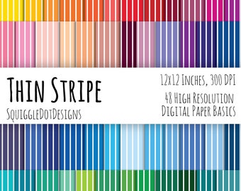 Stripe patroon digitale Printable achtergrond papier Kit voor webdesign, ambachten en Scrapbooking Set van 48 - dunne Stripe - Basics