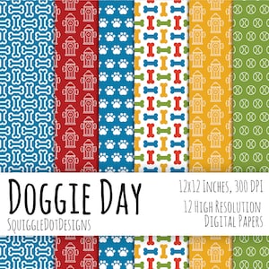Dog Themed Digital Printable Paper for Cards, Crafts, Art and Scrapbooking Set of 12 Doggie Day Instant Download image 2