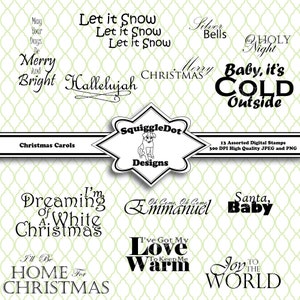 Cyfrowe drukowane znaczki Clip Art Sentiments do kartek, zaproszeń, scrapbookingu Zestaw 13- kolęd - natychmiastowe pobranie