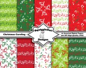 Printable Christmas Digital Scrapbook Paper for Cards, Crafts, Art and Scrapbooking Set of 10 - Christmas Caroling - Instant Download