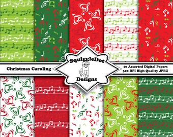 Printable Christmas Digital Scrapbook Paper for Cards, Crafts, Art and Scrapbooking Set of 10 - Christmas Caroling - Instant Download