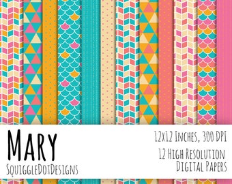 Geometric Digital Printable Paper for Cards, Crafts, Art and Scrapbooking Set of 10 - Mary - Instant Download