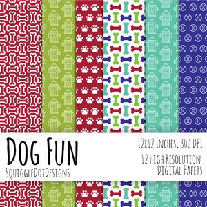 Dog Themed Digital Printable Paper for Cards, Crafts, Art and Scrapbooking Set of 12 Dog Fun Instant Download image 2