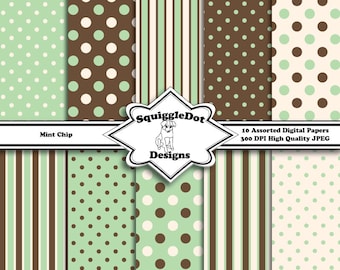 Digital Printable Paper for Cards, Crafts, Art and Scrapbooking Set of 10 - Mint Chip - Instant Download