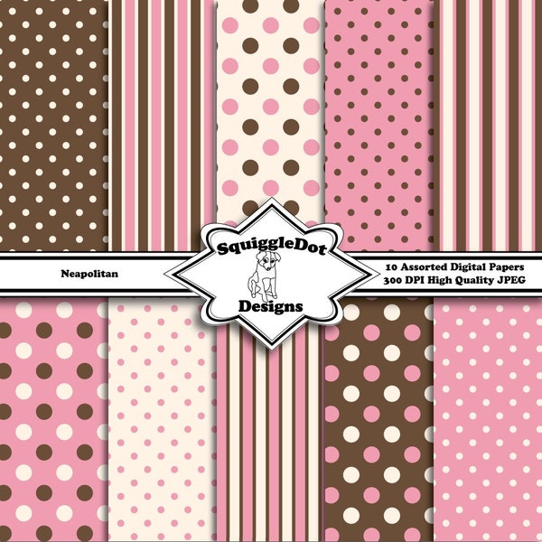 Digital Printable Paper for Cards, Crafts, Art and Scrapbooking Set of 10 - Neapolitan - Instant Download