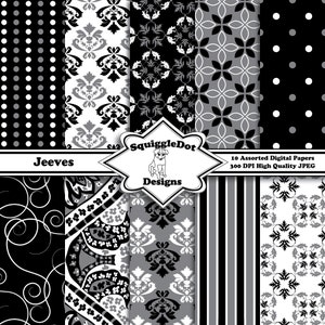 Digital Printable Paper for Cards, Crafts, Art and Scrapbooking Set of 10 - Jeeves - Instant Download