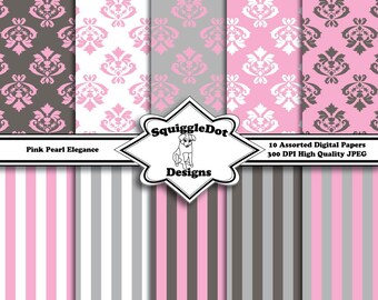 Digital Printable Paper for Cards, Crafts, Art and Scrapbooking Set of 10 - Pink Pearl Elegance - Instant Download