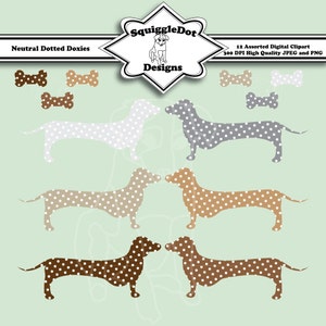 Printable Clip Art for Digital Scrapbooking - Neutral Dotted Doxies - Instant Download