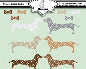 Printable Clip Art for Digital Scrapbooking - Neutral Dotted Doxies - Instant Download