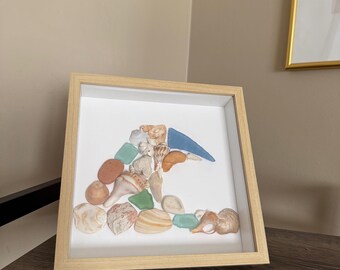 Sztuka fal morskich ze szkła morskiego/muszli morskiej – dekoracja ścienna w ramce 8x8