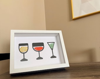 Szklanka do martini/wina z morskiego szkła – wydruk artystyczny w ramce 5x7