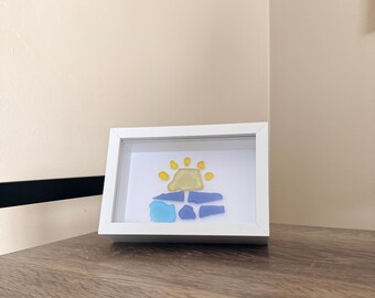 Sztuka zachodu słońca ze szkła morskiego – dekoracja ścienna w ramce 4x6