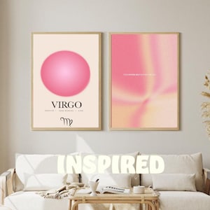 Virgo Zodiac Print, Minimalist Virgo Art, Pink Aura Wall Art, Digital Virgo Poster, Modern Astrology Decor, Celestial Digital Print
