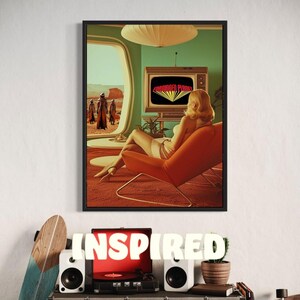 Retro Sci-Fi Poster, verbotener Planet, Vintage TV Kunstwerk, 70er Jahre inspiriert, digitaler Download, Weltraum Kunst, einzigartige Wandkunst