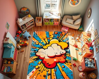 Kids Rug, Modern Abstract Rug, Multicolored Rug, Colorful Rug, Non-slip Rug, Washable Rug, Rainbow Rug, Boom Design Rug, Gift For Kids, Gift