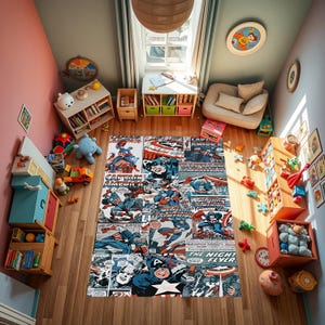 Tappeto Captan America, Capitan America, Tappeto Eroe, Regalo, Tappeto antiscivolo, Tappeto per camera dei bambini, Design Captan America, Design dei cartoni animati, Tappeto per riviste, Leggenda