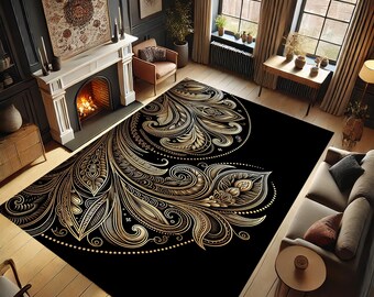 Modern Rug, Luxury Rug, Elegance Rug, Leaf Design Rug, Non-slip Rug, Gift, Flower Design Rug, Patterned Rug, Simple Rug, Dark Design Rug