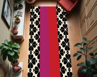 Runner, Abstract Patterned, Abstract Rug, Line Design Rug, Non-slip Base Rug, Washable Rug, Patterned Rug, Black White, Home Decor, Safe Rug