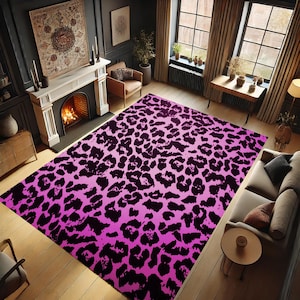 Leopard Patterned, Leopard Rug, Animals Rug, Mottled Rug, Gift, Pars Rug, Leopard Design Rug, Non-slip Rug, Purple Rug, Purple Design Rug