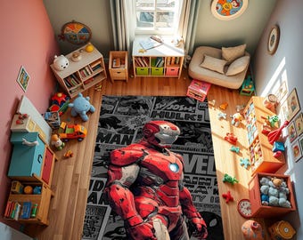Ironman Rug, Children's Room Rug, Non-slip Base Rug, Superhero Rug, Ironman Decor, Children's Room Decoration, Boys Rug, Ironman Themed Rug