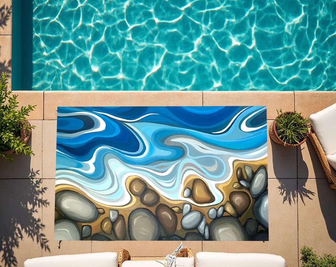 Water Rug Design Outdoor Rug, Art Design Rug, Stone Design Rug, Sea View, Sea Design Rug ...