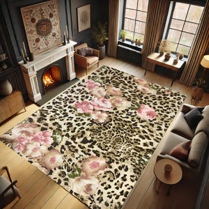 Leopard Pattern Rug, Flower Pattern Rug, Leopard Patterned, Flower Patterned, Modern Rug, Abstract Rug, Brown Rug, Home Decor, Non-slip Rug