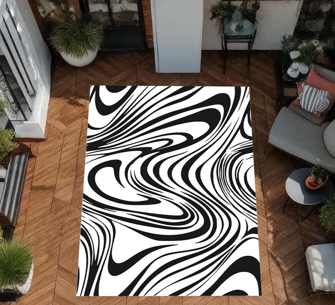 Balcony Rug, Terrace Rug, Modern Rug, Black White Rug, Zebra Design Rug ...